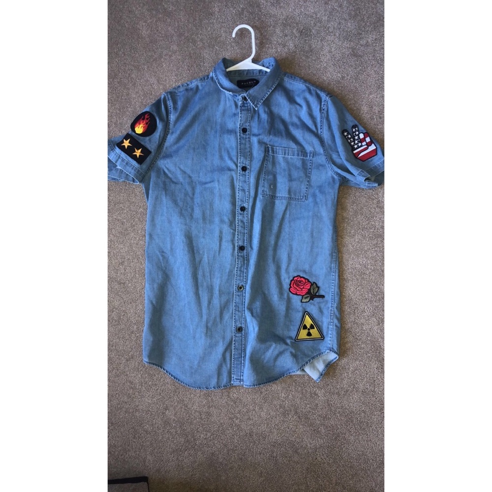Pacsun Patched Denim Short-sleeve Button Up Shirt